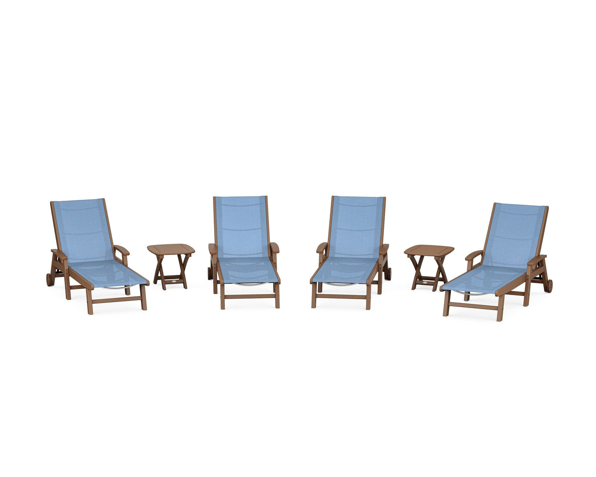 POLYWOOD Coastal Chaise 6-Piece Set with Wheels in Teak / Poolside