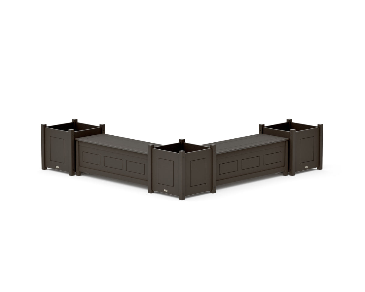 POLYWOOD 48" Country Living L-Shaped Planter Storage Bench Corner Set - Large in Vintage Coffee