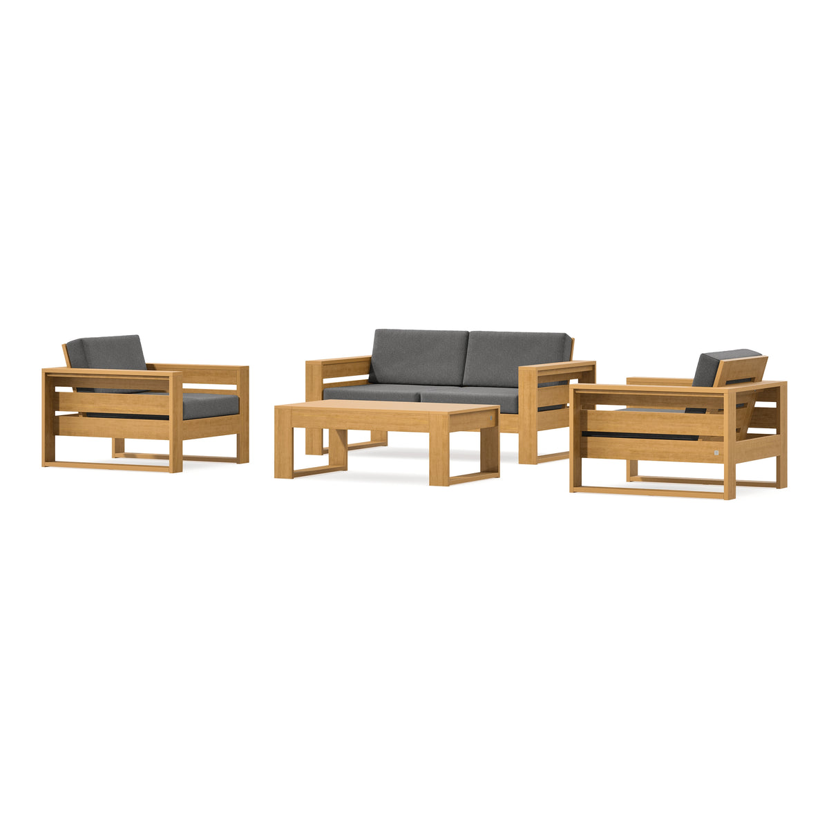 POLYWOOD PW Designer Series Latitude 4-Piece Lounge Loveseat Set in Natural / Ash Charcoal