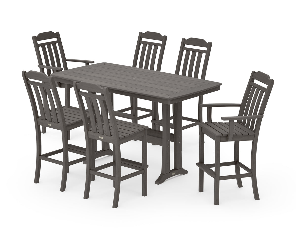 POLYWOOD Cottage 7-Piece Bar Set with Trestle Legs in Driftwood