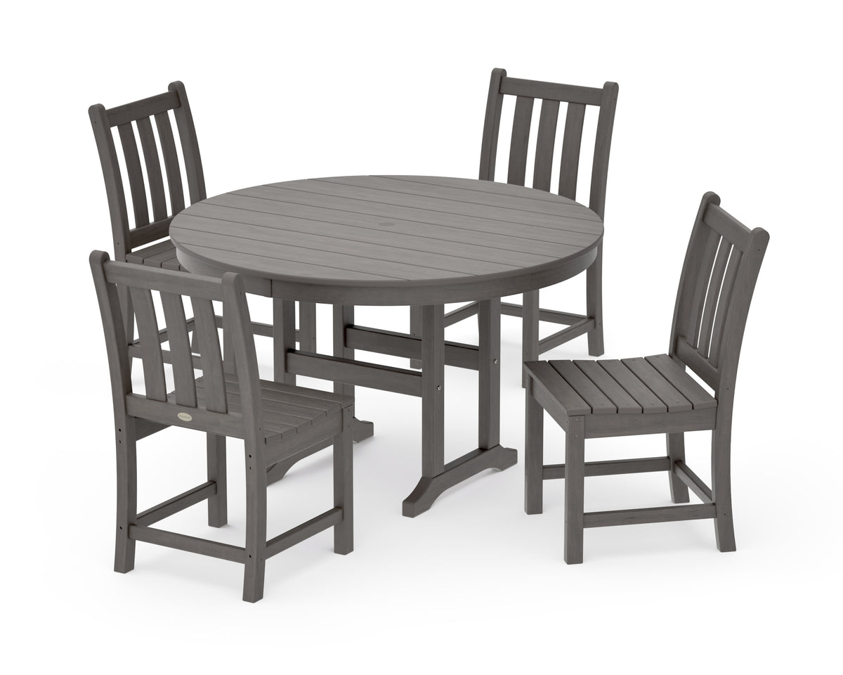 POLYWOOD Traditional Garden Side Chair 5-Piece Round Farmhouse Dining Set in Driftwood