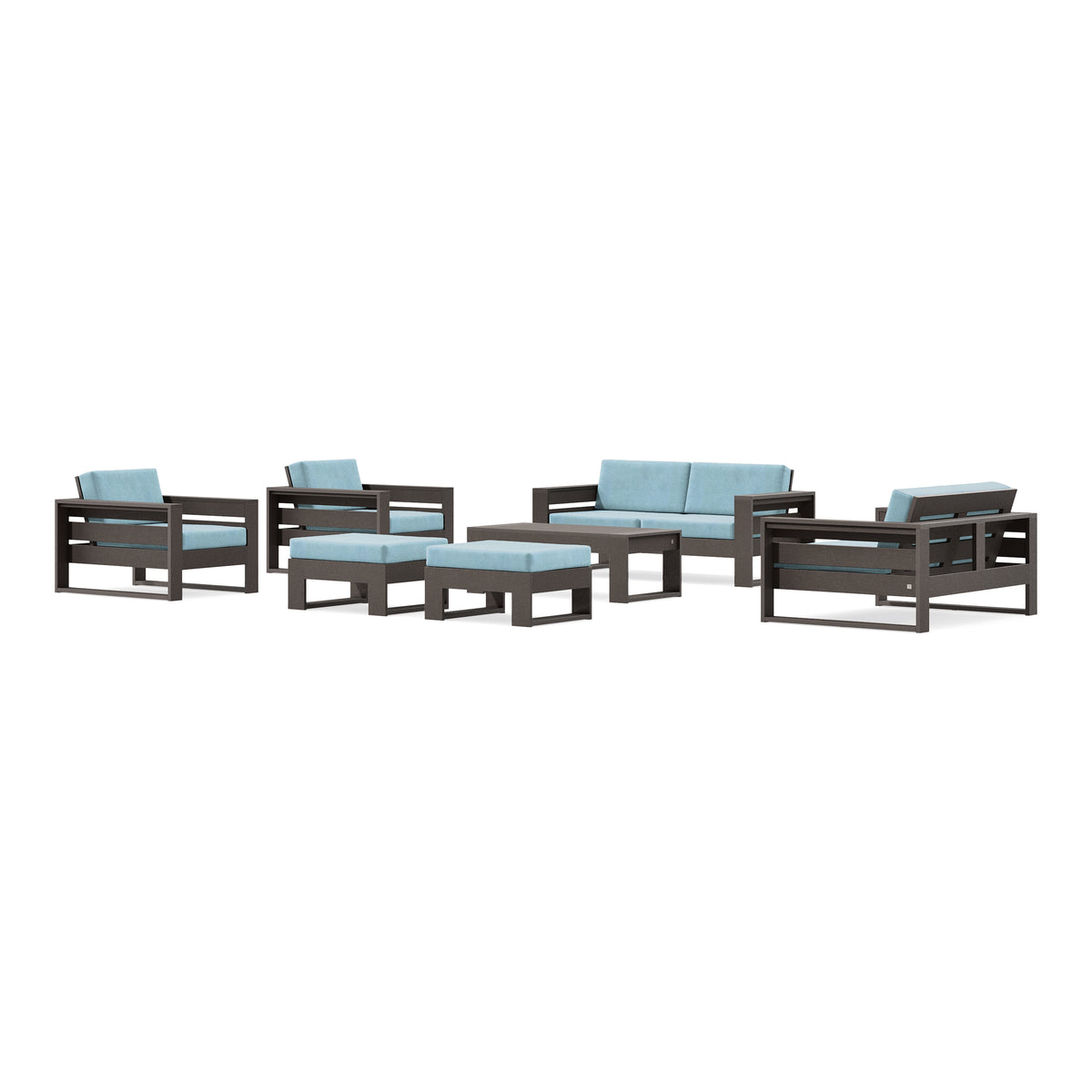POLYWOOD PW Designer Series Latitude 7-Piece Lounge Loveseat Set in Vintage Coffee / Lattice Sky Blue
