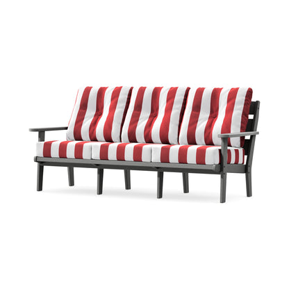 POLYWOOD Lakeside Deep Seating Sofa in Slate Grey / Cabana Stripe Crimson