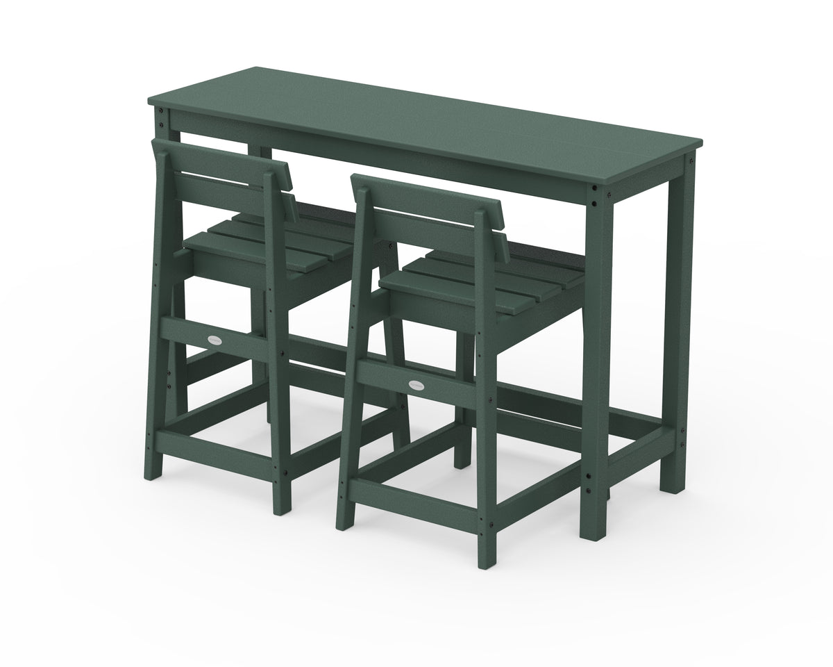 POLYWOOD Modern Studio Plaza Lowback Counter Chair 3-Piece Balcony Set in Green