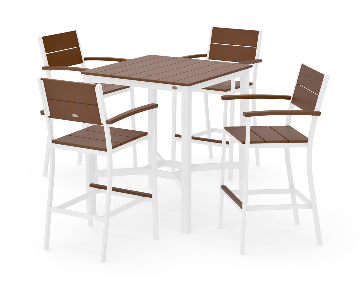 POLYWOOD Main Street 5-Piece Bar Set in White / Teak