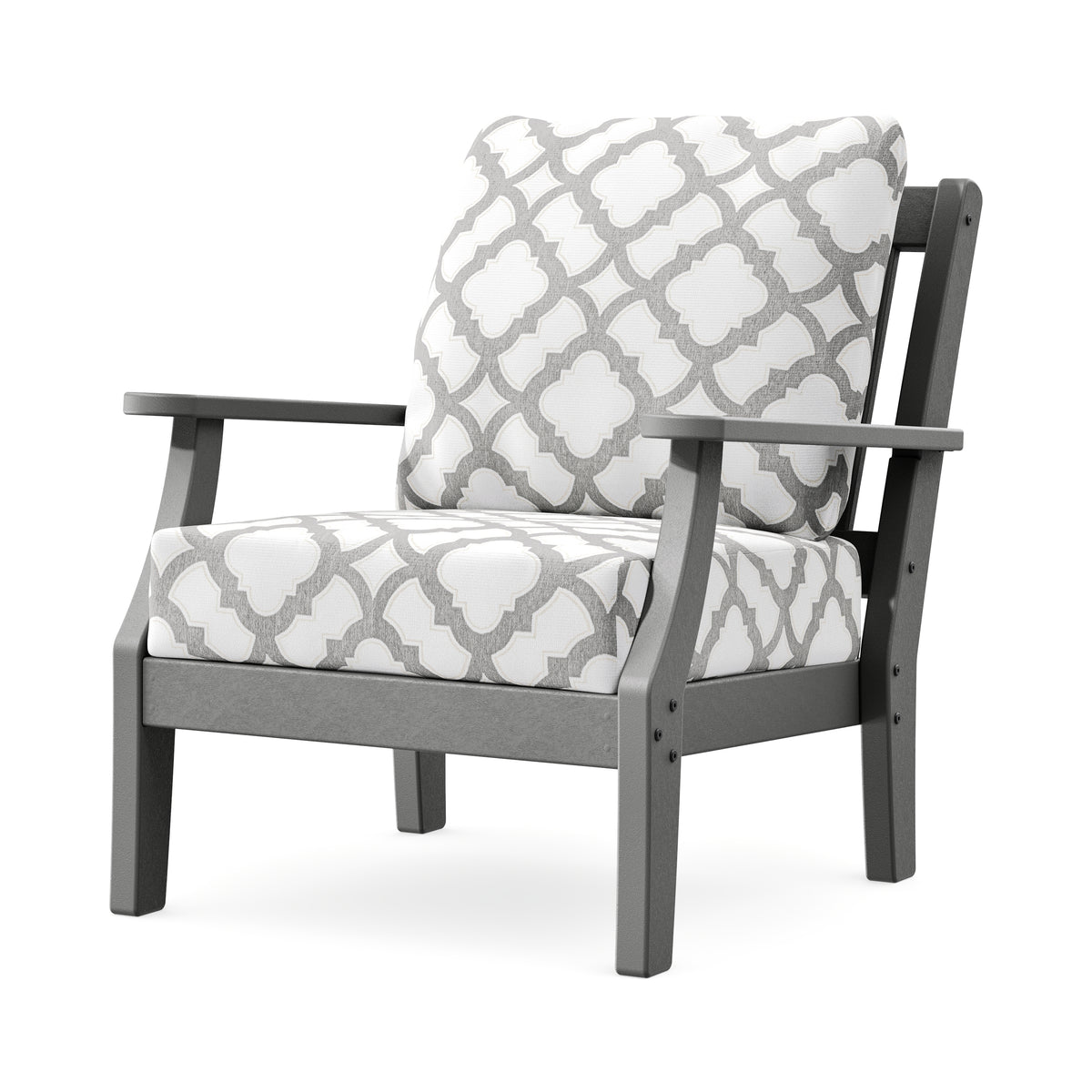 POLYWOOD Chinoiserie Deep Seating Chair in Slate Grey / Trellis Grey Mist