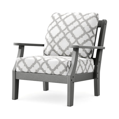 POLYWOOD Chinoiserie Deep Seating Chair in Slate Grey / Trellis Grey Mist