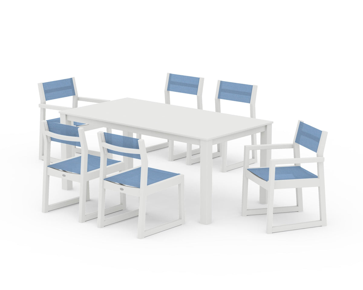 POLYWOOD EDGE Sling 7-Piece Parsons Dining Set in Vintage White / Poolside