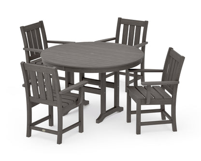 POLYWOOD Oxford 5-Piece Round Farmhouse Dining Set in Driftwood