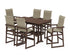 POLYWOOD EDGE Woven Highback Arm Chair 7-Piece Farmhouse Bar Set with Trestle Legs in Mahogany / Dune Grass