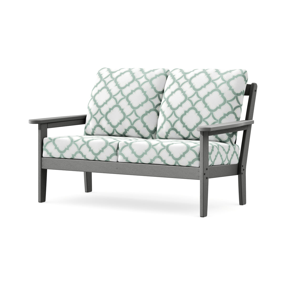 POLYWOOD Cottage Deep Seating Loveseat in Slate Grey / Trellis Glacier Spa