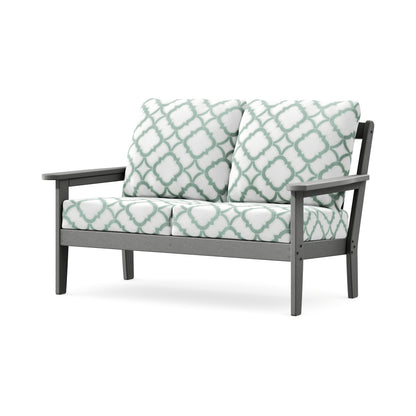 POLYWOOD Cottage Deep Seating Loveseat in Slate Grey / Trellis Glacier Spa