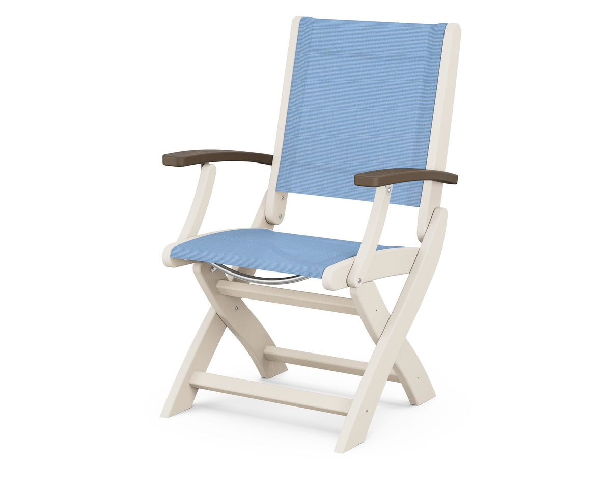 POLYWOOD Coastal Folding Chair in Sand with Kona arms and Poolside sling