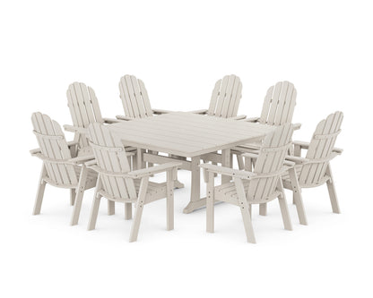 POLYWOOD Vineyard Curveback Adirondack 9-Piece Square Farmhouse Dining Set with Trestle Legs in Sand