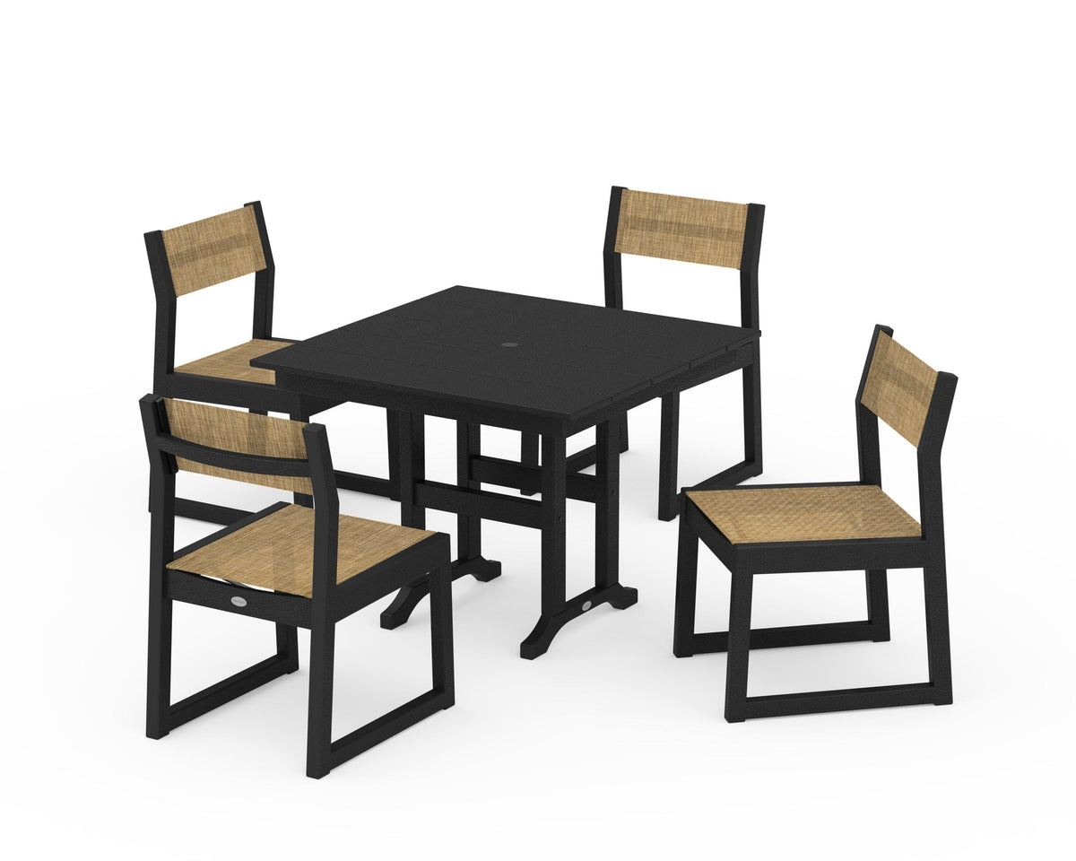 POLYWOOD EDGE Sling Side Chair 5-Piece Farmhouse Dining Set in Black / Burlap