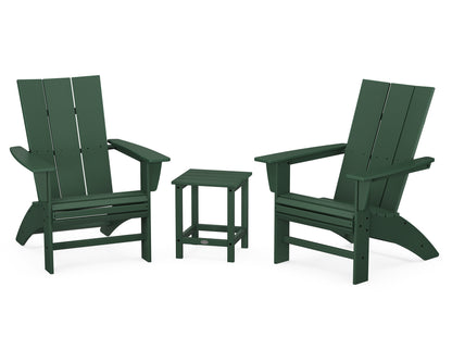 POLYWOOD Modern 3-Piece Curveback Adirondack Set With Long Island 18" Side Table in Green