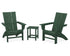 POLYWOOD Modern 3-Piece Curveback Adirondack Set With Long Island 18" Side Table in Green