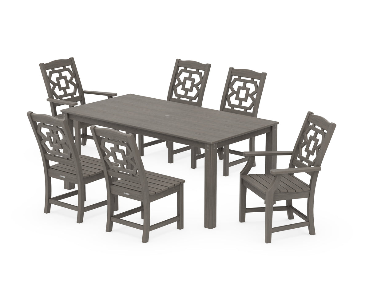 POLYWOOD Chinoiserie 7-Piece Parsons Dining Set in Driftwood