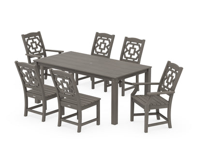POLYWOOD Chinoiserie 7-Piece Parsons Dining Set in Driftwood