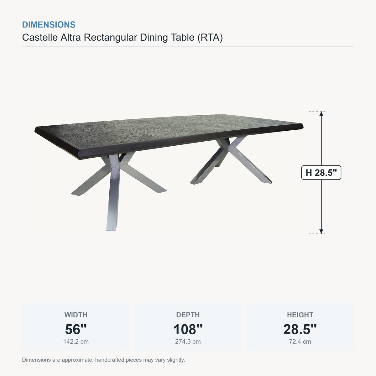 Castelle Altra Rectangular Dining Table (RTA) dimensions