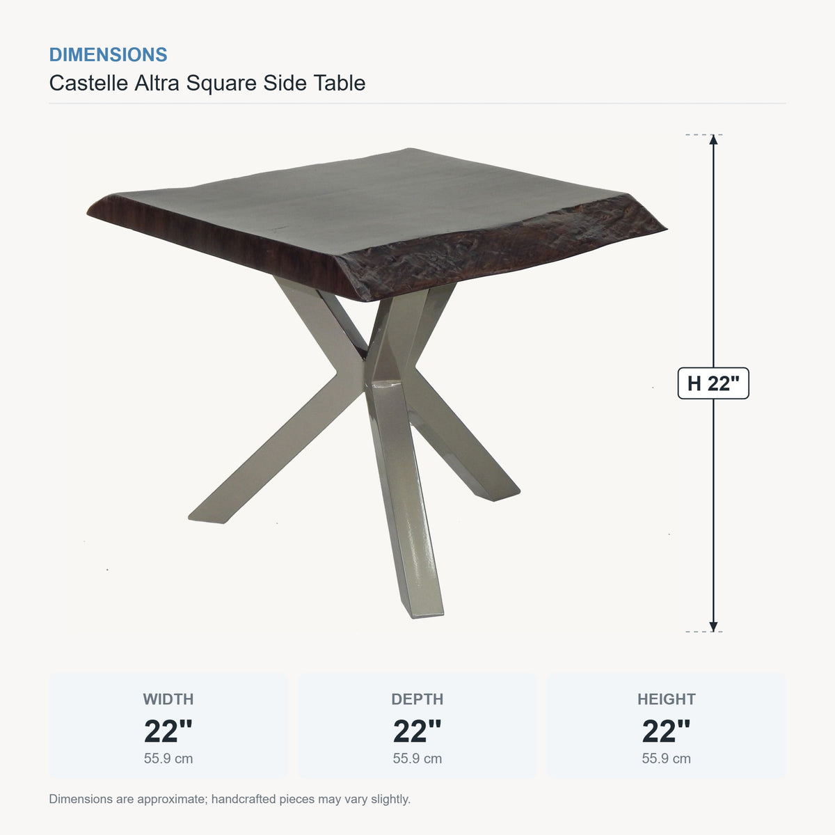 Castelle Altra Square Side Table dimensions