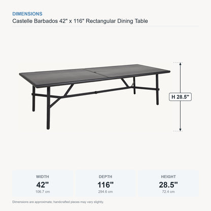 Castelle Barbados 42" x 116" Rectangular Dining Table dimensions