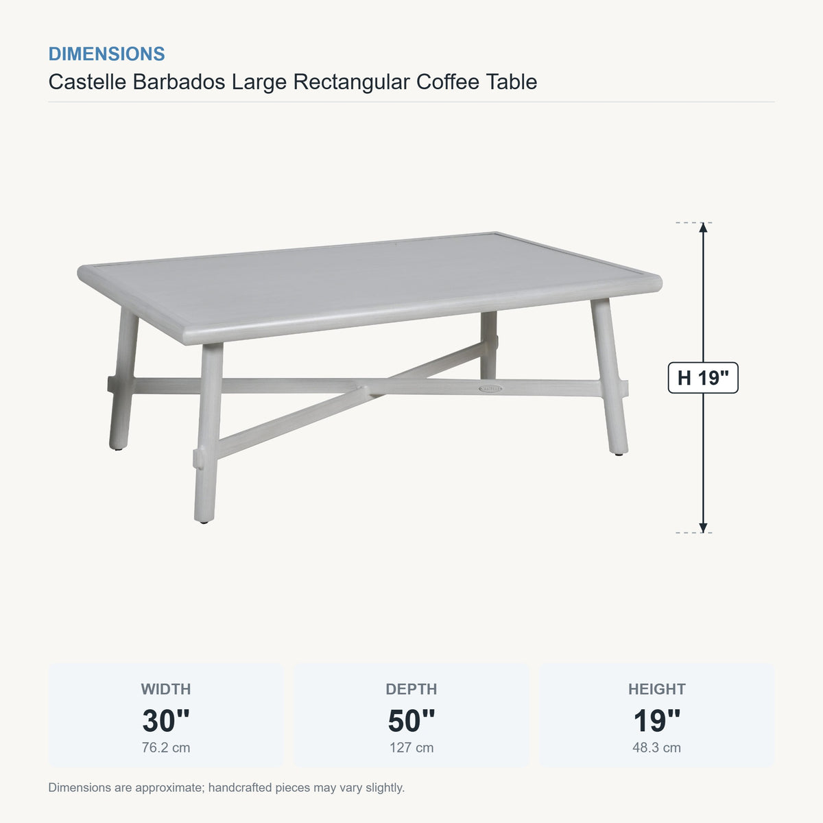 Castelle Barbados Large Rectangular Coffee Table dimensions