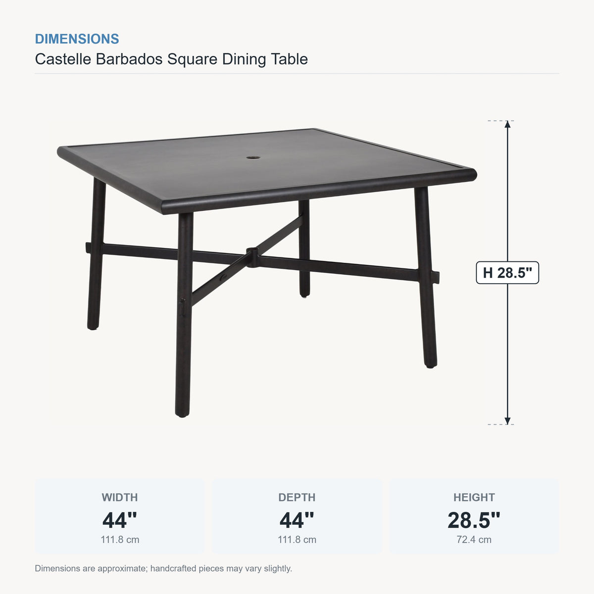 Castelle Barbados Square Dining Table dimensions