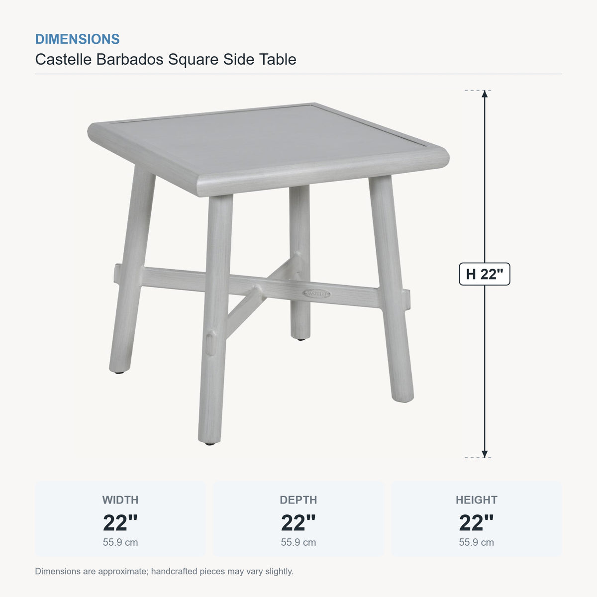 Castelle Barbados Square Side Table dimensions