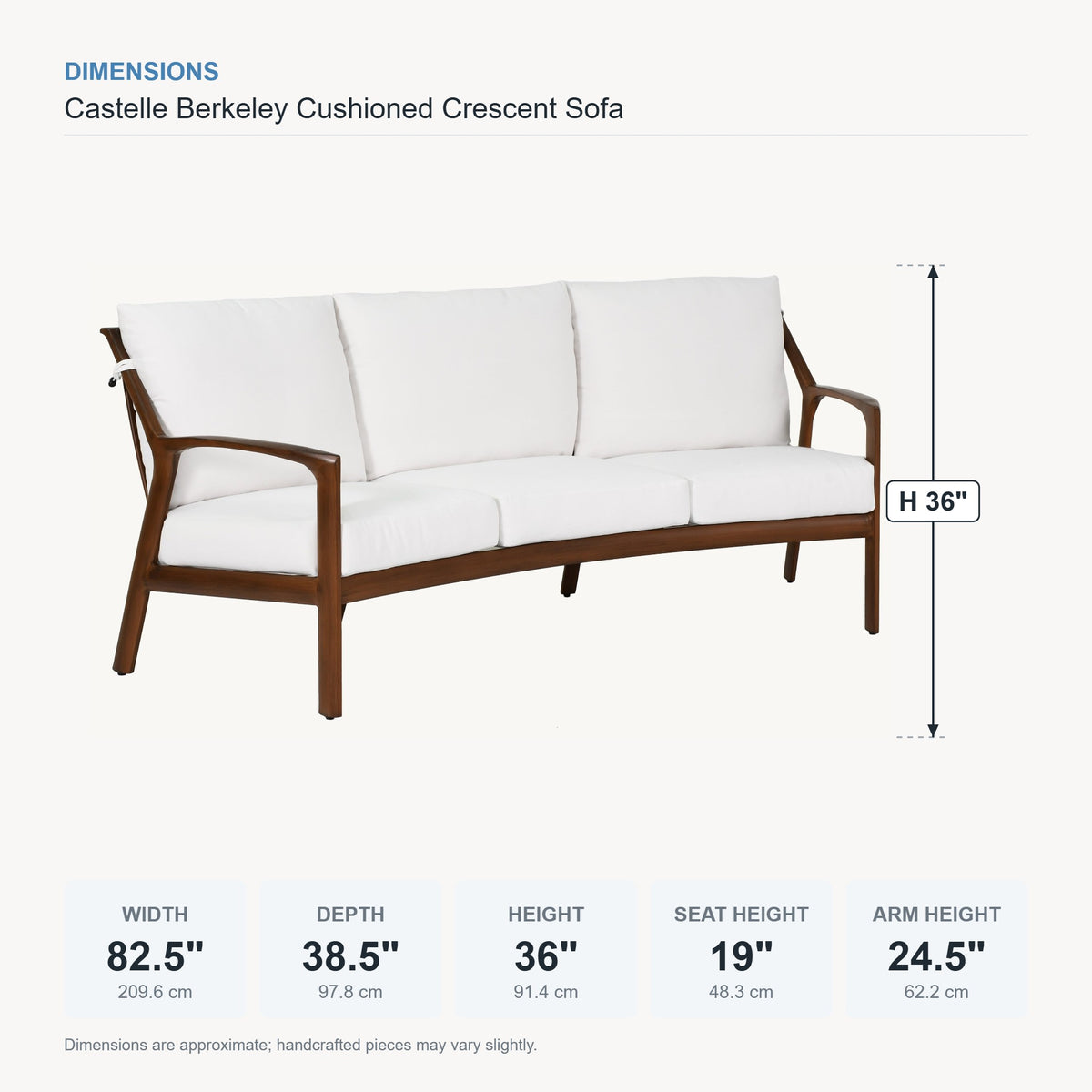 Castelle Berkeley Cushioned Crescent Sofa dimensions