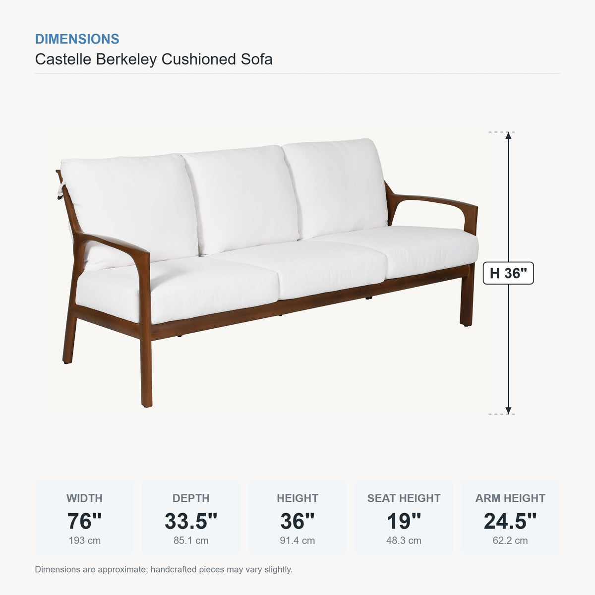 Castelle Berkeley Cushioned Sofa dimensions