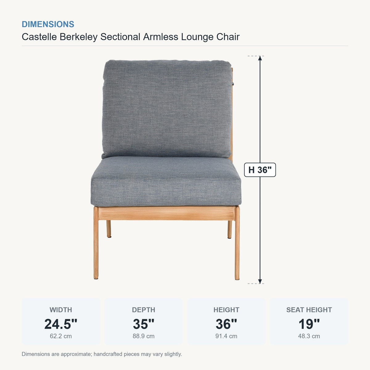 Castelle Berkeley Sectional Armless Lounge Chair dimensions