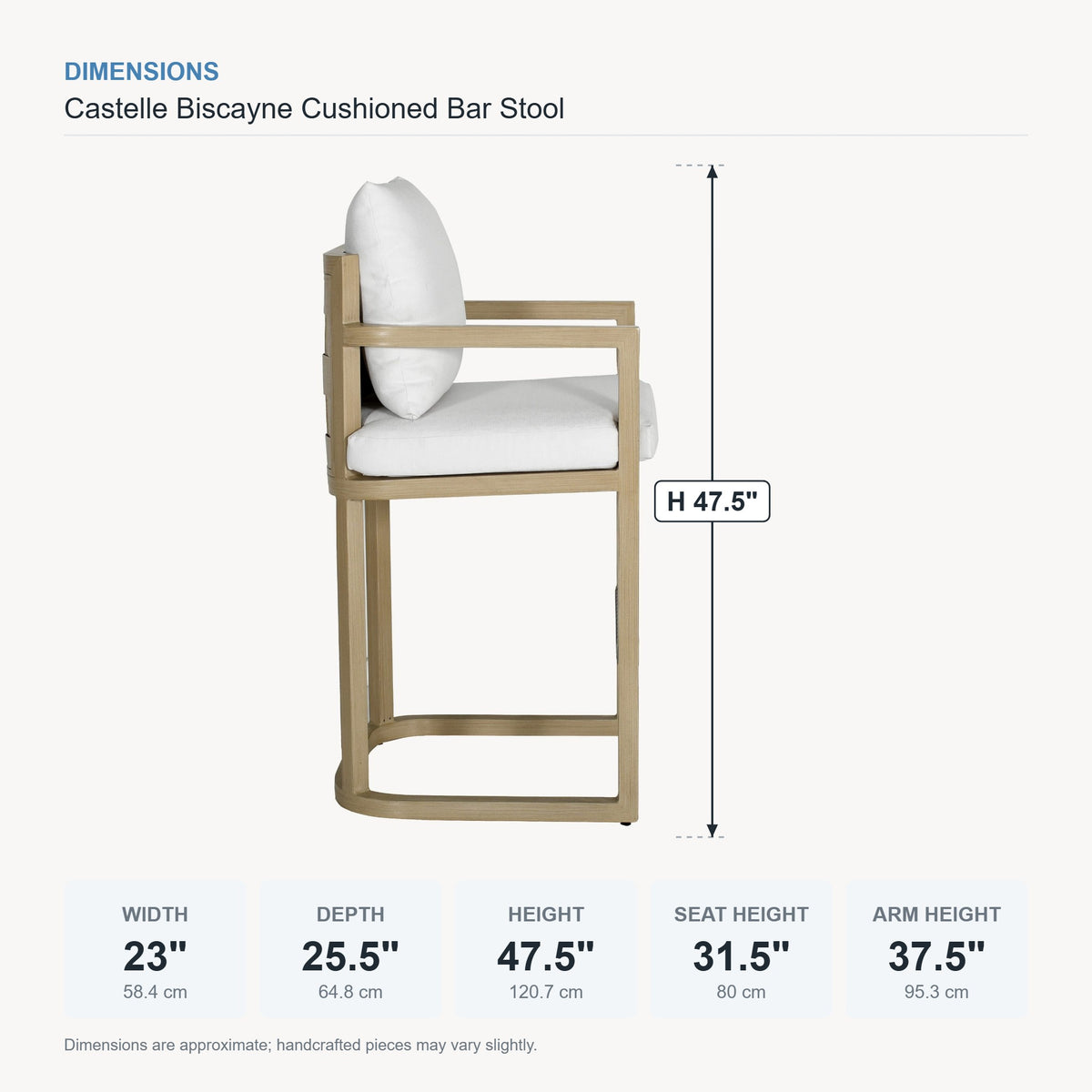 Castelle Biscayne Cushioned Bar Stool dimensions