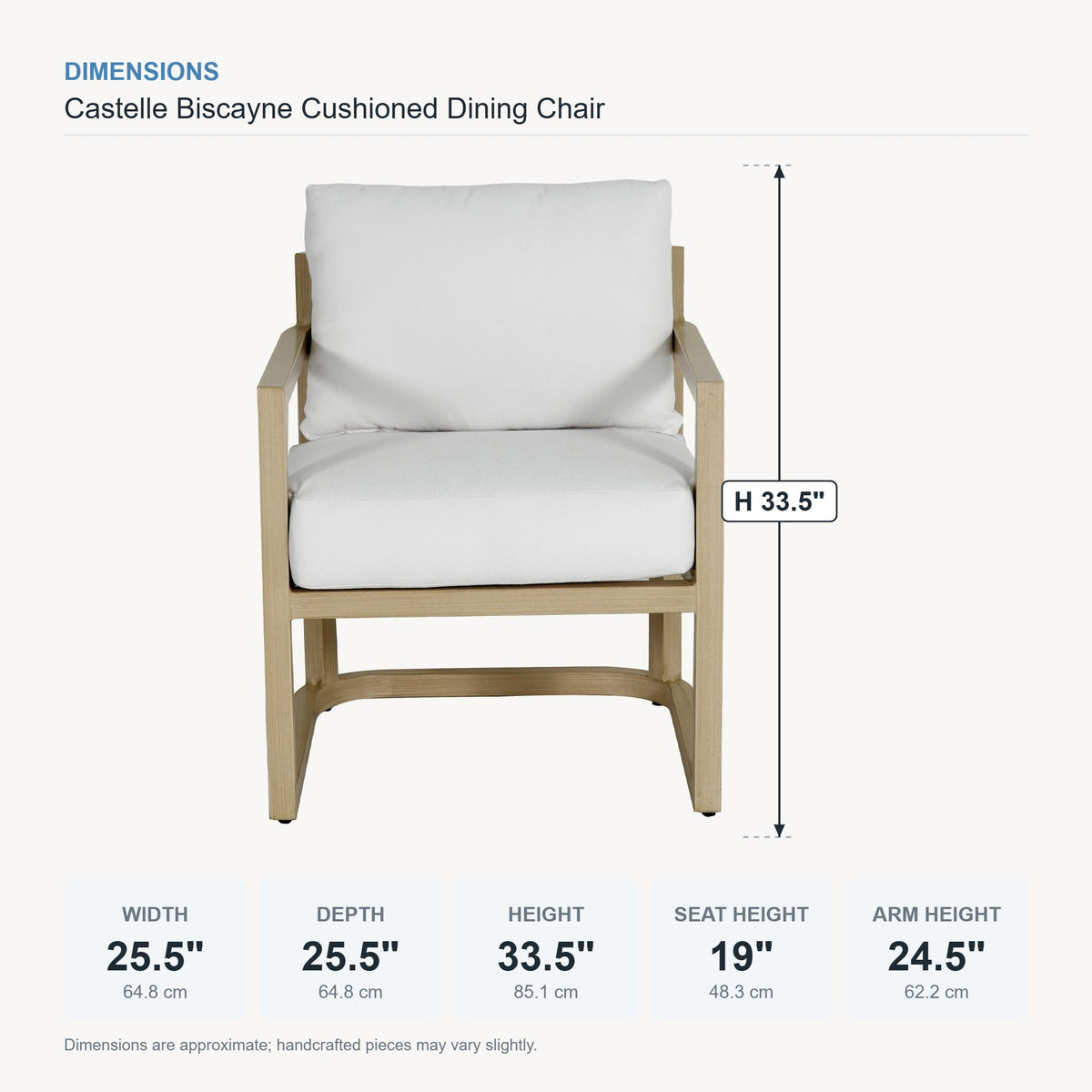 Castelle Biscayne Cushioned Dining Chair dimensions