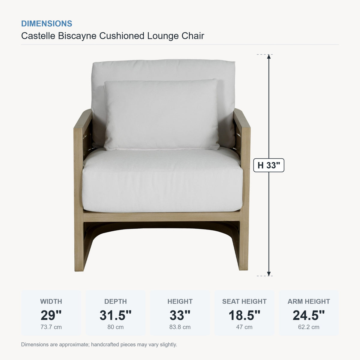 Castelle Biscayne Cushioned Lounge Chair dimensions