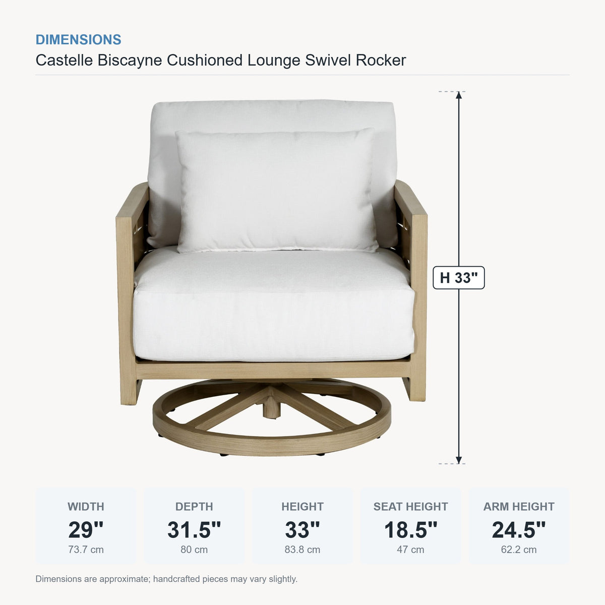 Castelle Biscayne Cushioned Lounge Swivel Rocker dimensions