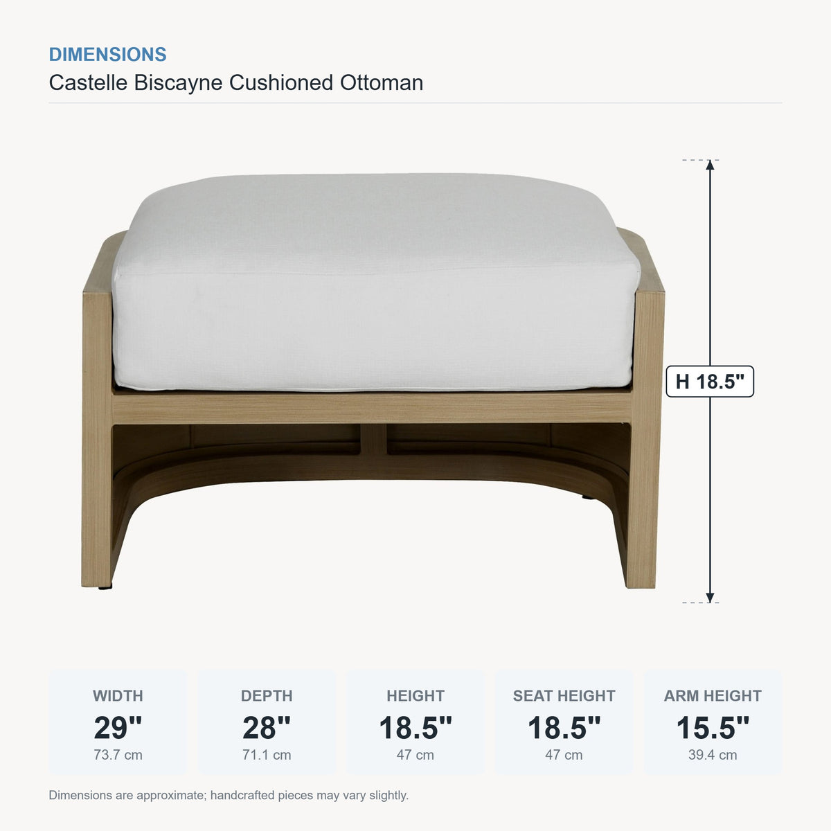 Castelle Biscayne Cushioned Ottoman dimensions