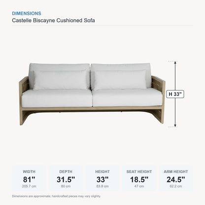 Castelle Biscayne Cushioned Sofa dimensions