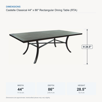 Castelle Classical 44" x 86" Rectangular Dining Table (RTA) dimensions