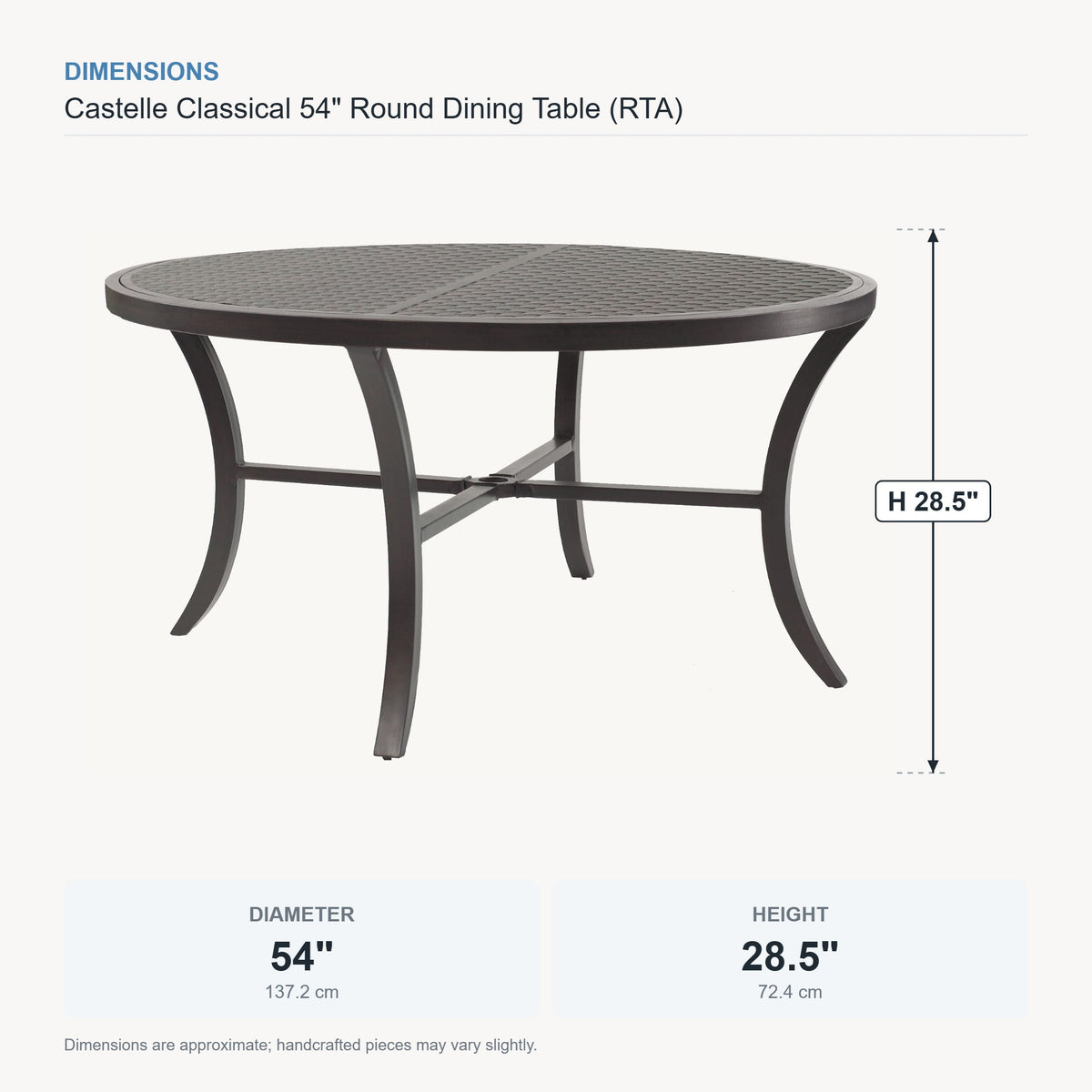 Castelle Classical 54" Round Dining Table (RTA) dimensions