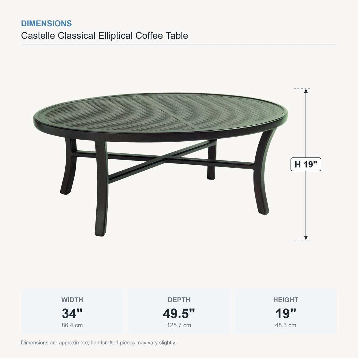 Castelle Classical Elliptical Coffee Table dimensions