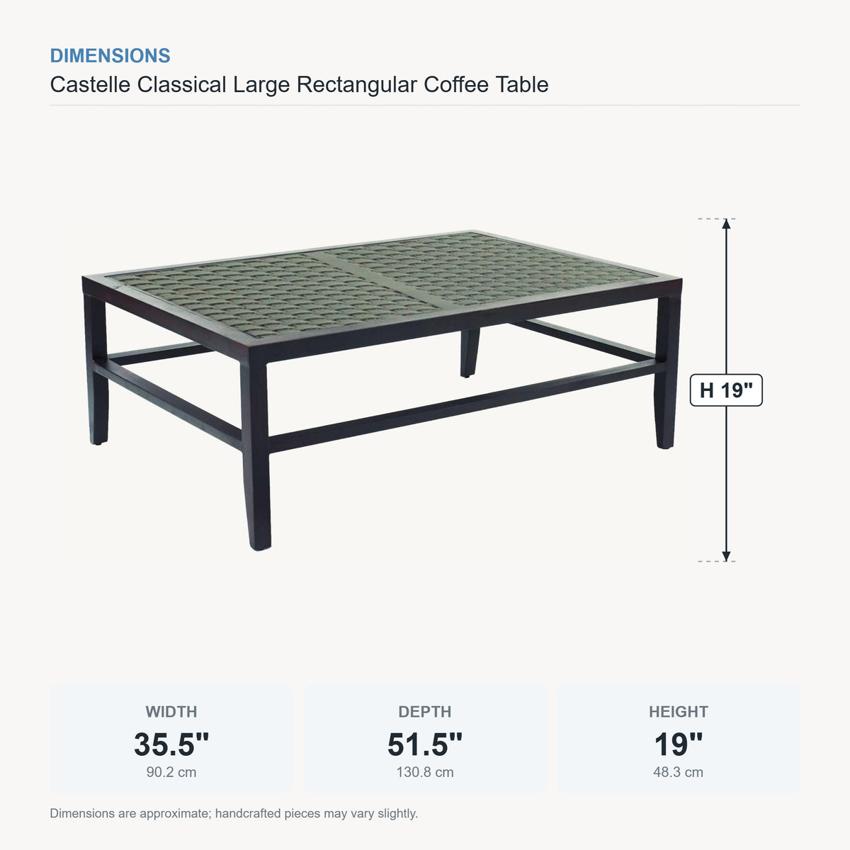 Castelle Classical Large Rectangular Coffee Table dimensions