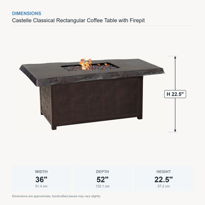 Castelle Classical Rectangular Coffee Table with Firepit dimensions