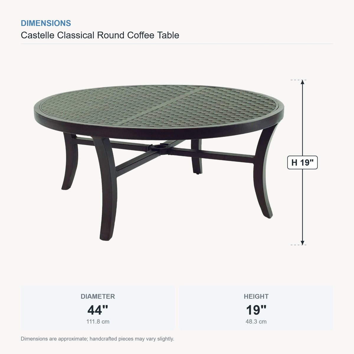 Castelle Classical Round Coffee Table dimensions