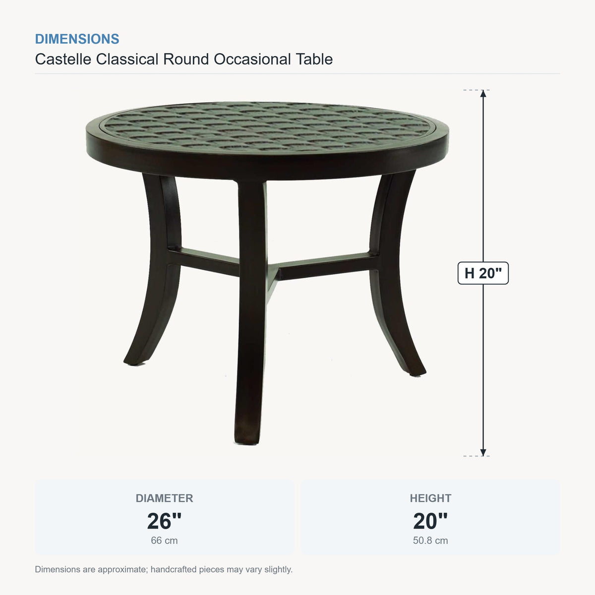 Castelle Classical Round Occasional Table dimensions