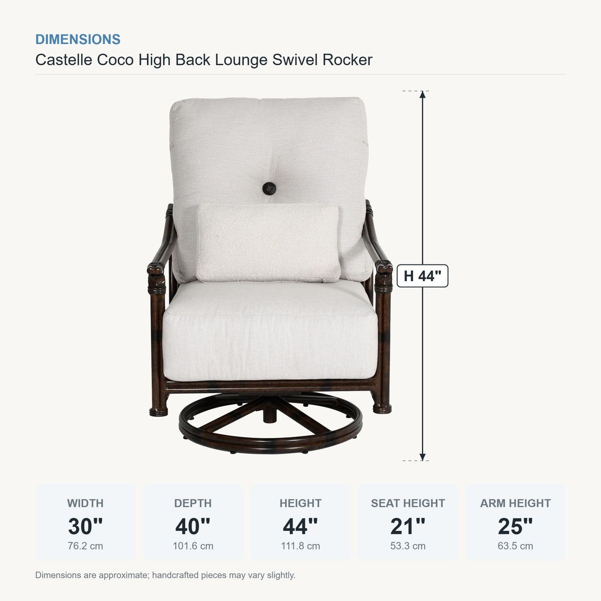 Castelle Coco High Back Lounge Swivel Rocker dimensions