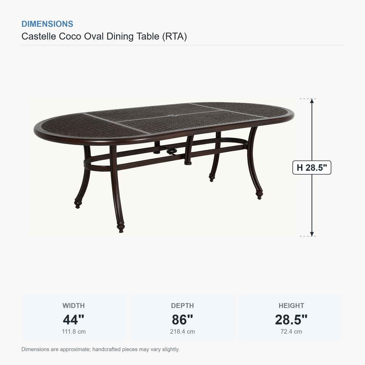 Castelle Coco Oval Dining Table (RTA) dimensions