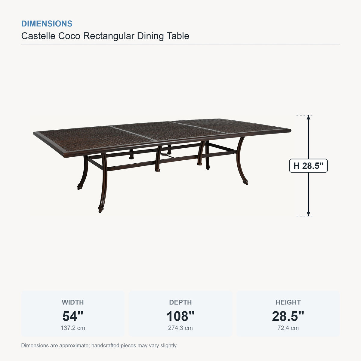 Castelle Coco Rectangular Dining Table dimensions