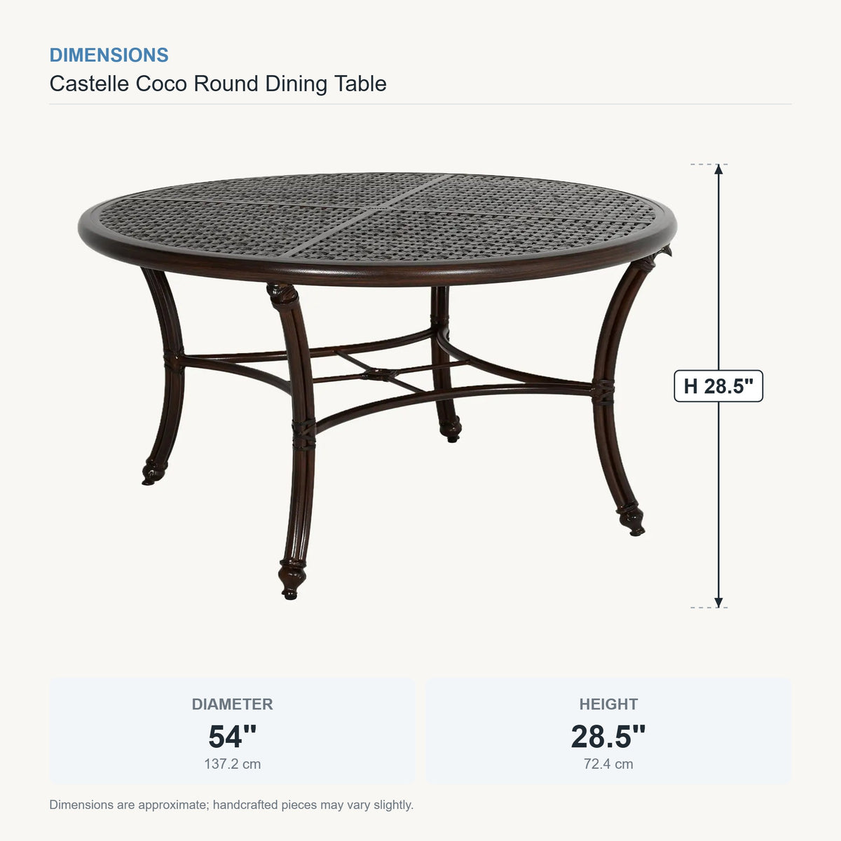 Castelle Coco Round Dining Table dimensions