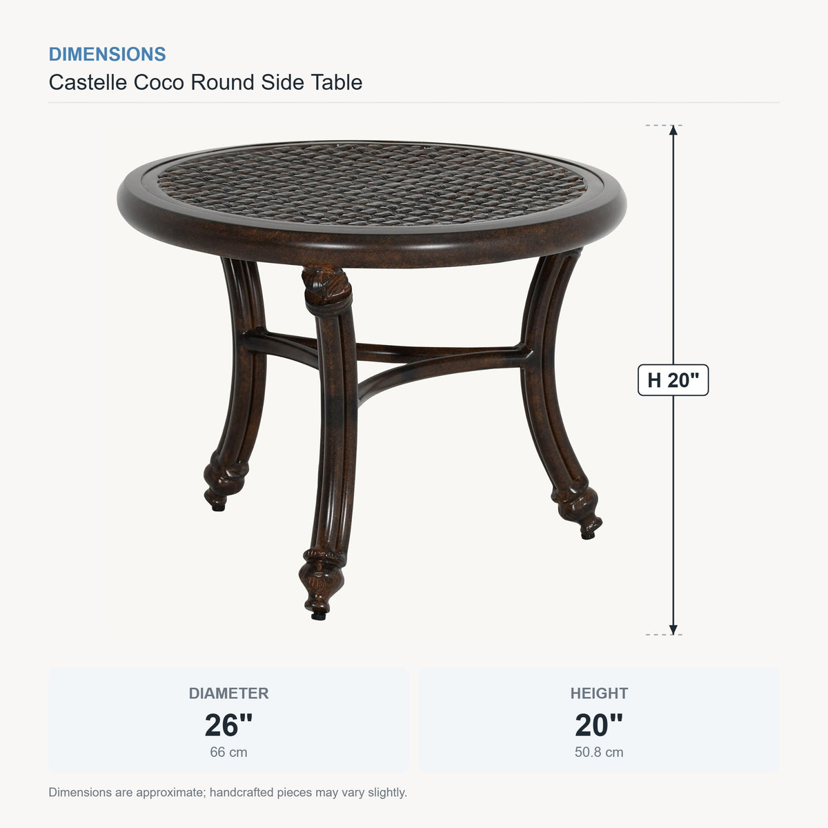 Castelle Coco Round Side Table dimensions